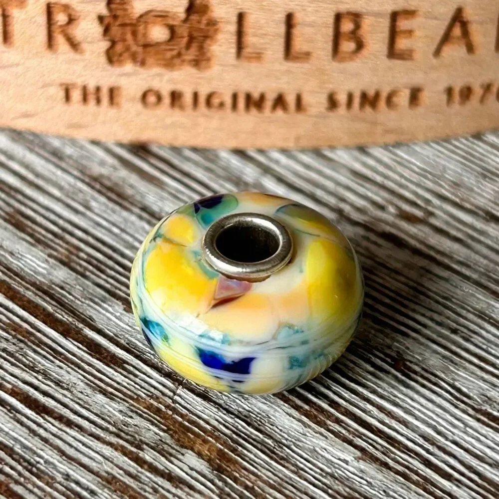 TROLLBEADS TrollStone Striped Cream Yellow Blue Teal Burnt Orange LAA 925S NEW